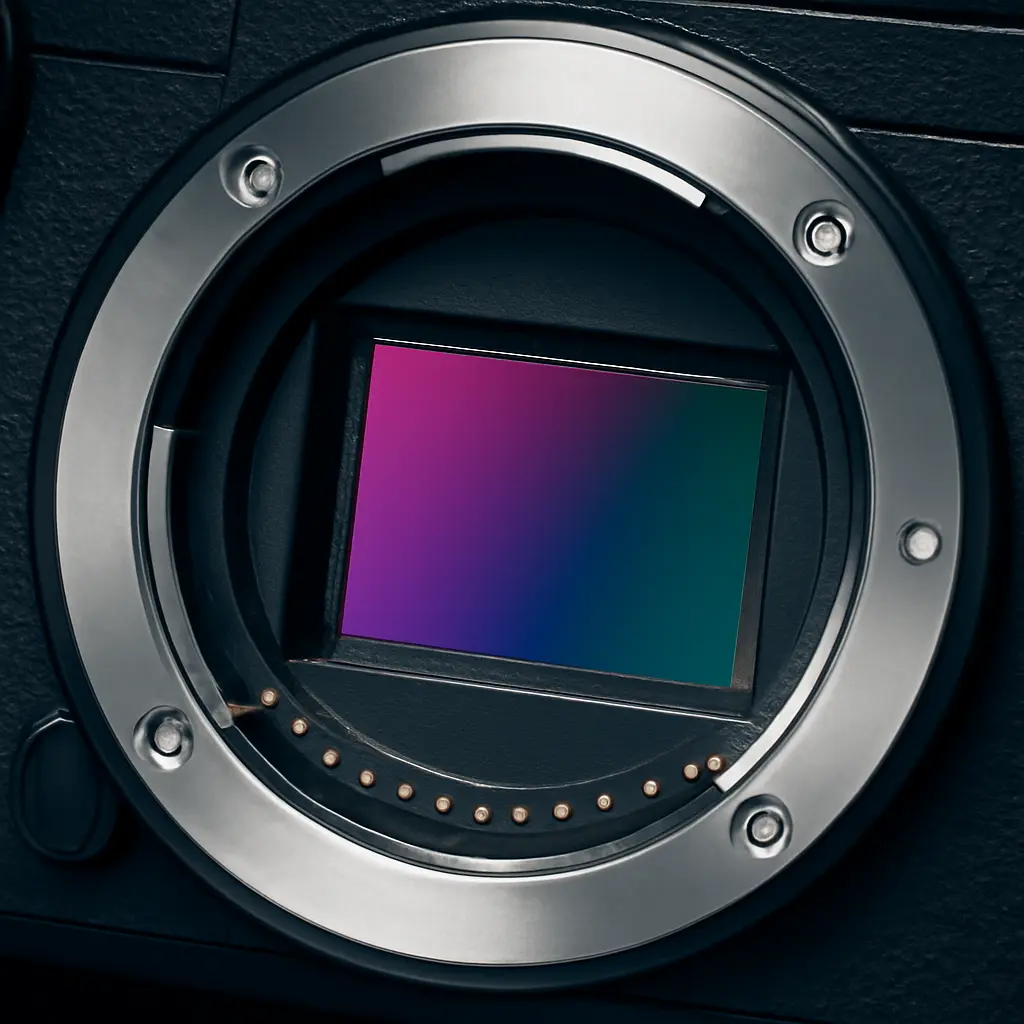 Detail snímače fotoaparátu a objektivu