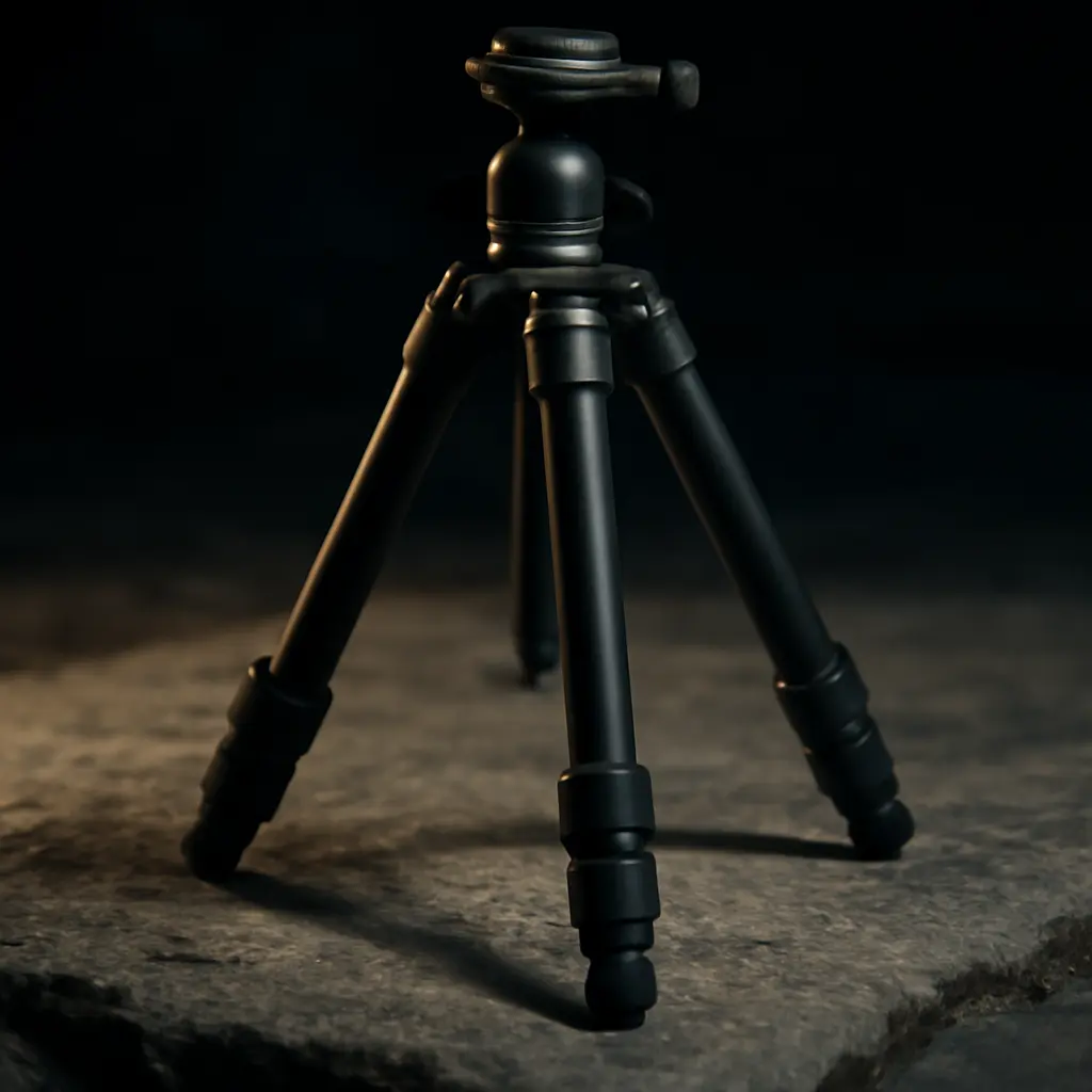 Detail stativu při nočním focení Blízký záběr stativu upevněného na nerovném povrchu při nočním focení