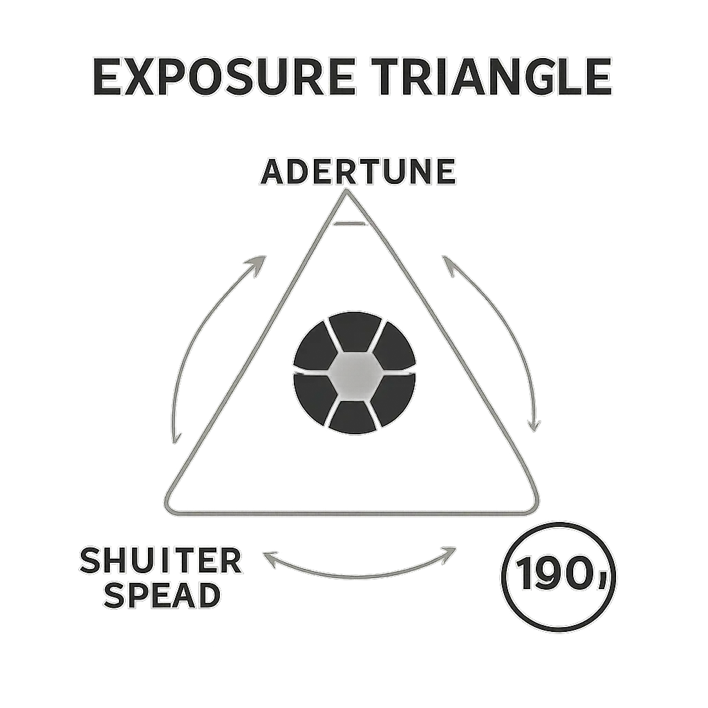 Diagram expozice trojúhelníku s clonou, časem a ISO