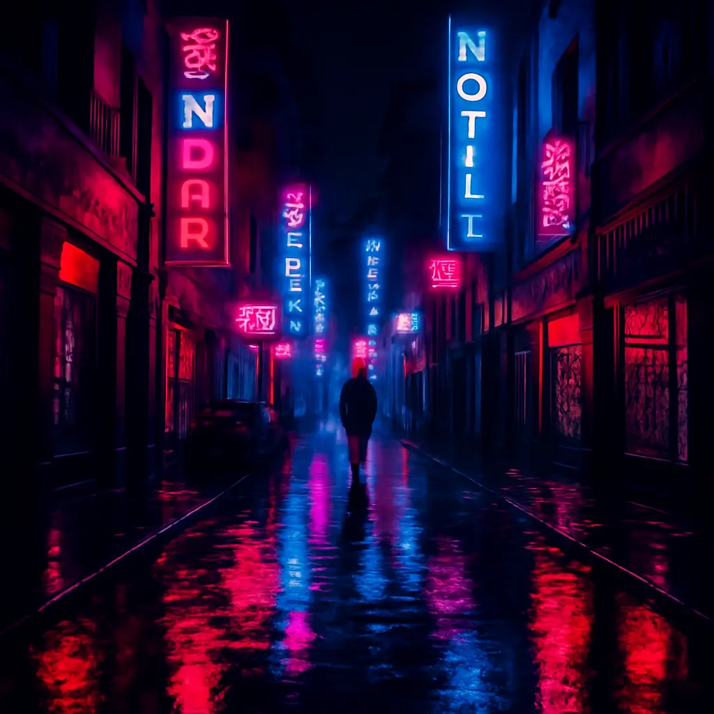 Noční město s neonovými světly vhodné pro bezbleskovou fotografii