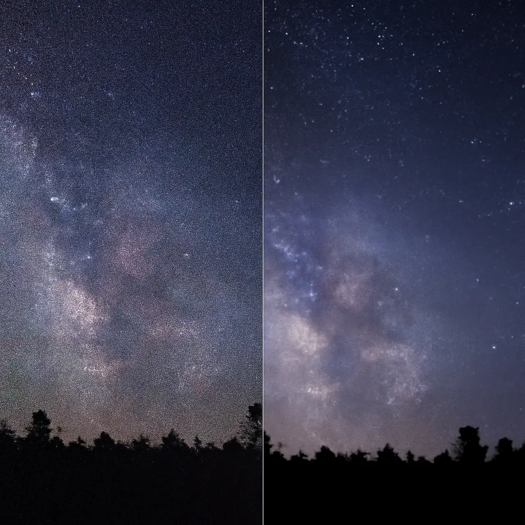 Výsledky noční expozice Porovnání dvou nočních snímků: jeden s vysokým ISO, druhý na stativu s nízkým ISO